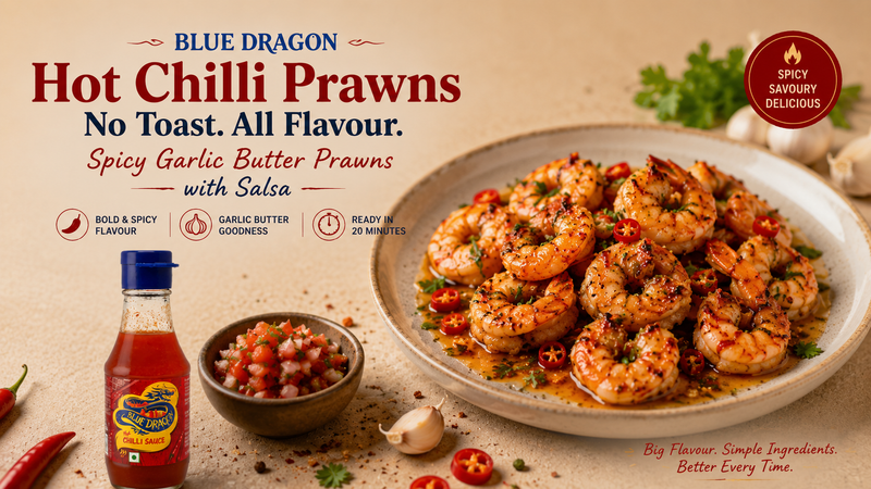 Hot Chilli Prawns on Toast - Spicy Garlic Butter Prawns with Salsa