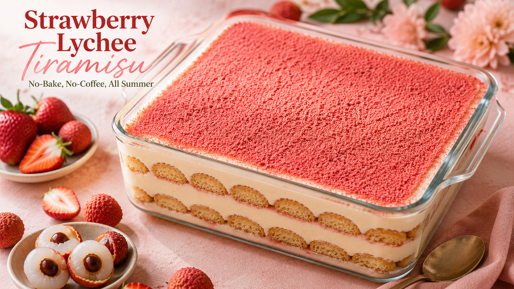 Strawberry Lychee Tiramisu — No-Bake, No Coffee, All Summer