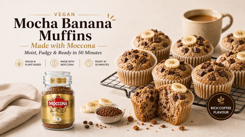 Vegan Mocha Banana Muffins Made with Moccona - Moist, Fudgy & Ready in 50 Minutes
