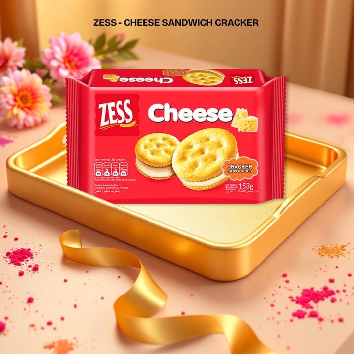 Zess - Cheese Sandwich Cracker - Golden baked crispy crackers with a rich, creamy cheese filling—perfect for a tasty and satisfying snack.