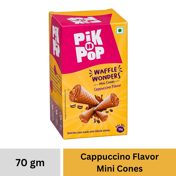 Pik n Pop Cappuccino Flavour Mini Waffle Cones | 70g | Whole Wheat | Eggless