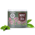 Mesna Premium Ceylon Mint Tea box with pink floral design, fresh mint and tea leaves