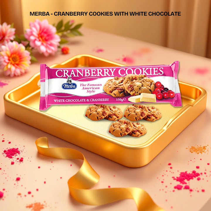 Merba - White Chocolate & Cranberry Cookies - Soft and chewy cookies with tart cranberries and creamy white chocolate chunks—sweet, tangy, and irresistible.