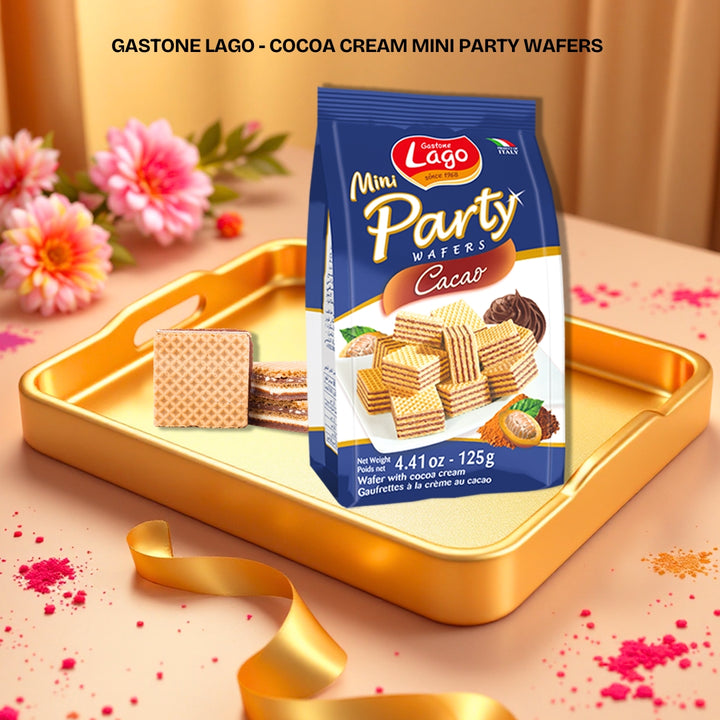 Gastone Lago Cocoa Cream Mini Party Wafers - Crispy wafers filled with smooth cocoa cream, offering a rich and indulgent taste experience.