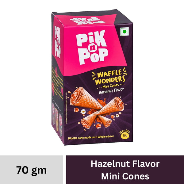 Pik n Pop Hazelnut Flavour Mini Waffle Cones | 70g | Whole Wheat | Eggless