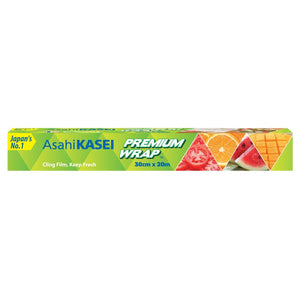 AsahiKASEI Premium Wrap 30cm x 20m cling film box with images of fresh fruits and vegetables