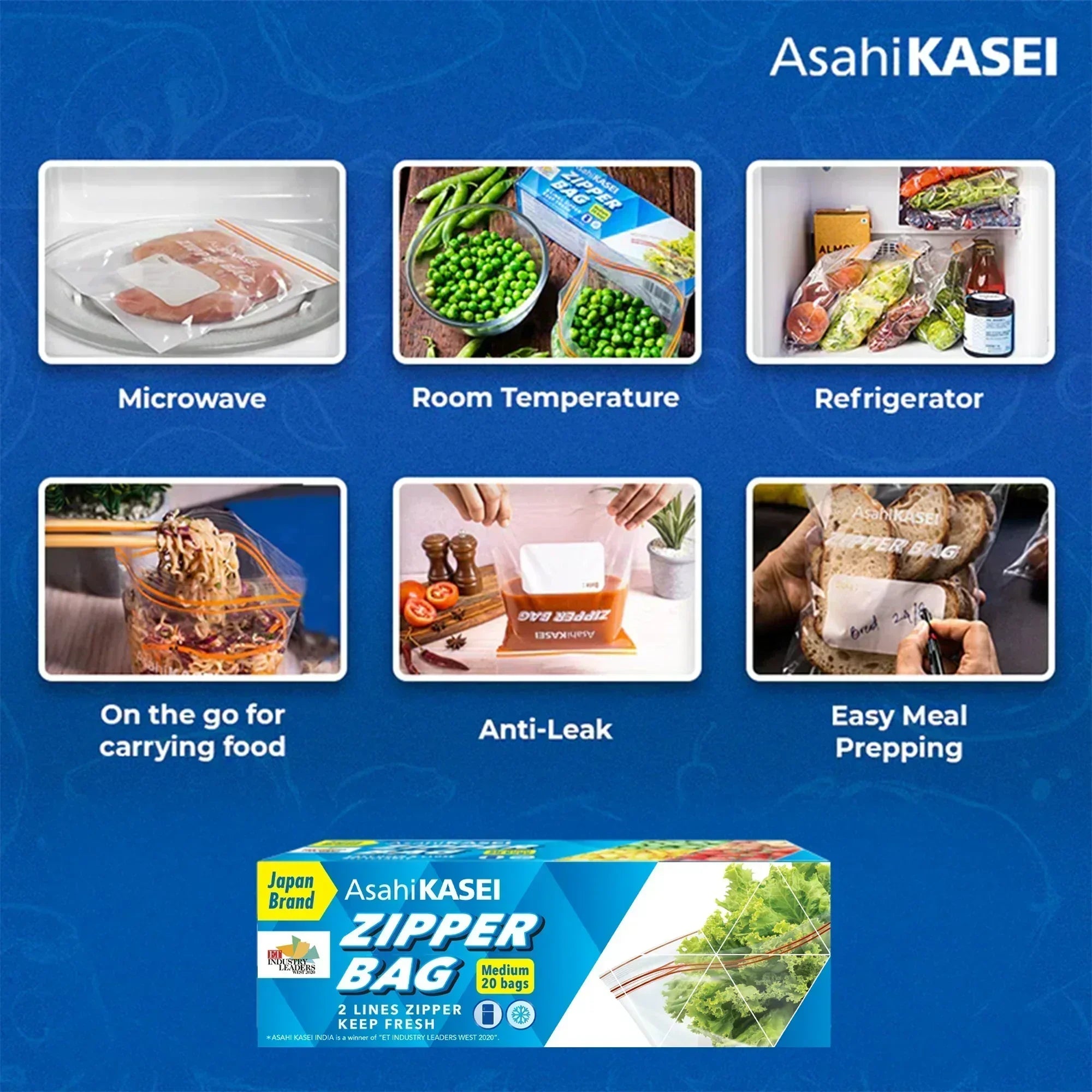 Multi-purpose medium zipper bags for food storage, microwave, leak prevention, and meal prep.