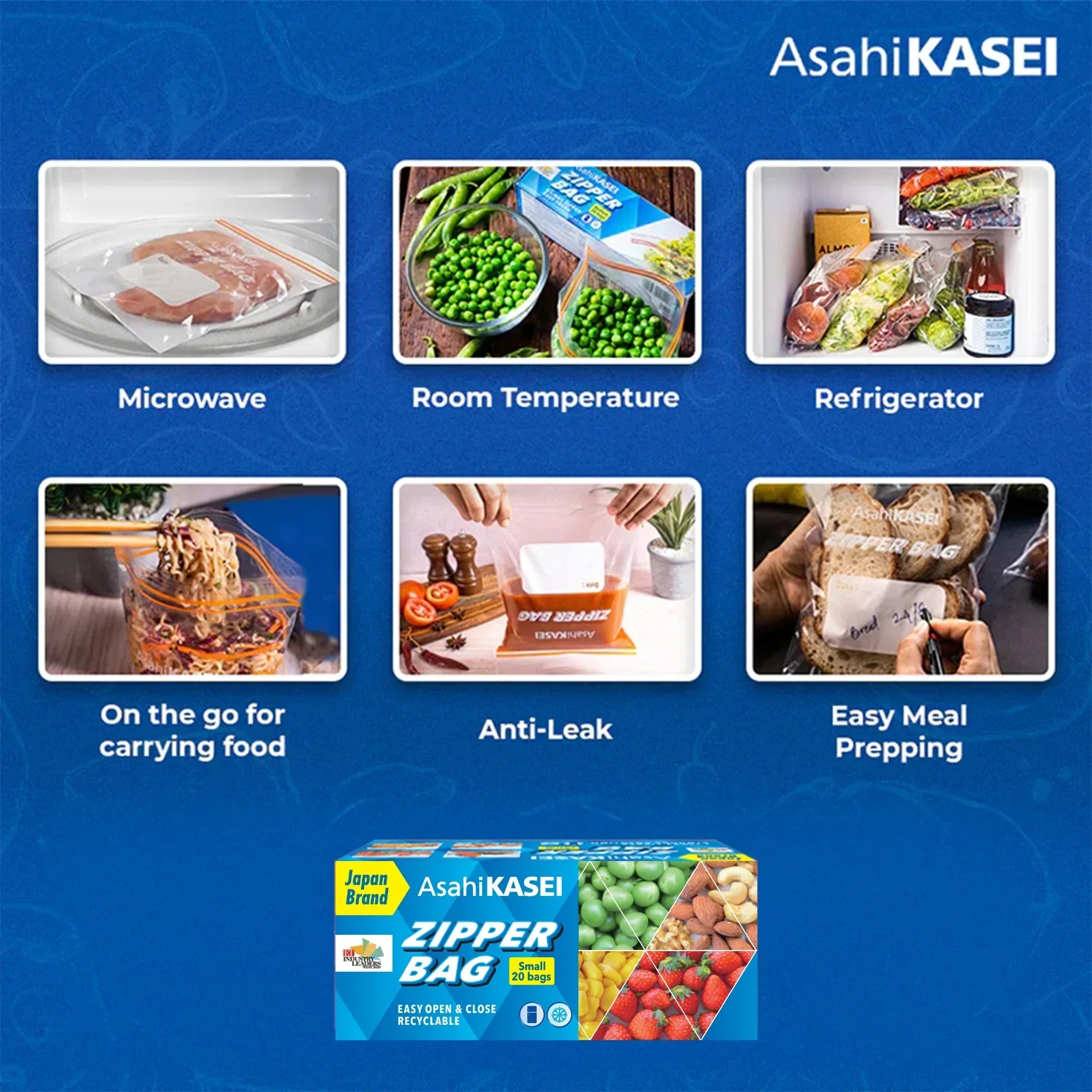 AsahiKASEI zipper bags used for microwave, fridge, room temperature, meal prep, food storage