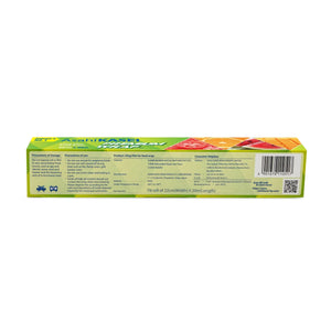Back view of Asahi Kasei premium cling film food wrap box, 22cm x 20m, with usage instructions, barcode, and colorful food images.