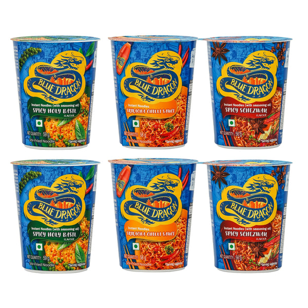 Spicy Schezwan | Spicy Holy Basil | Sriracha Chilli | Instant Cup Noodle Combo Of 6