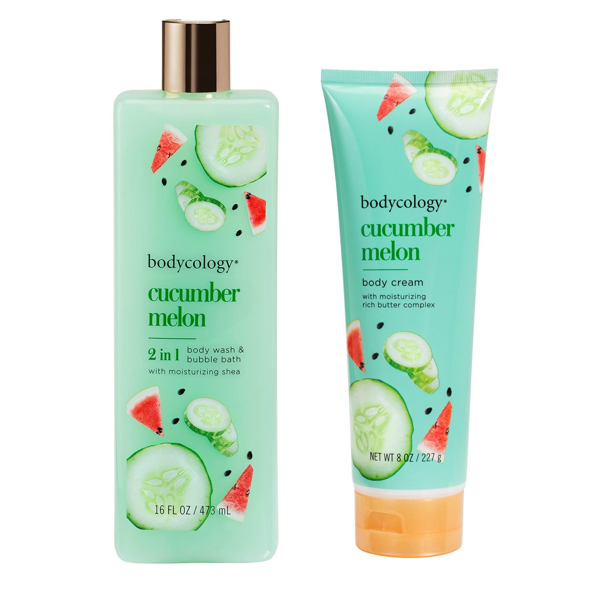 Bodycology Cucumber Melon Body Wash & Body Cream | Cleanse, Hydrates, Moisturizes & Lightweight | For Dehydrated, Dull & Dry Skin | Paraben & Phthalete Free, Cruelty Free - Combo of 2