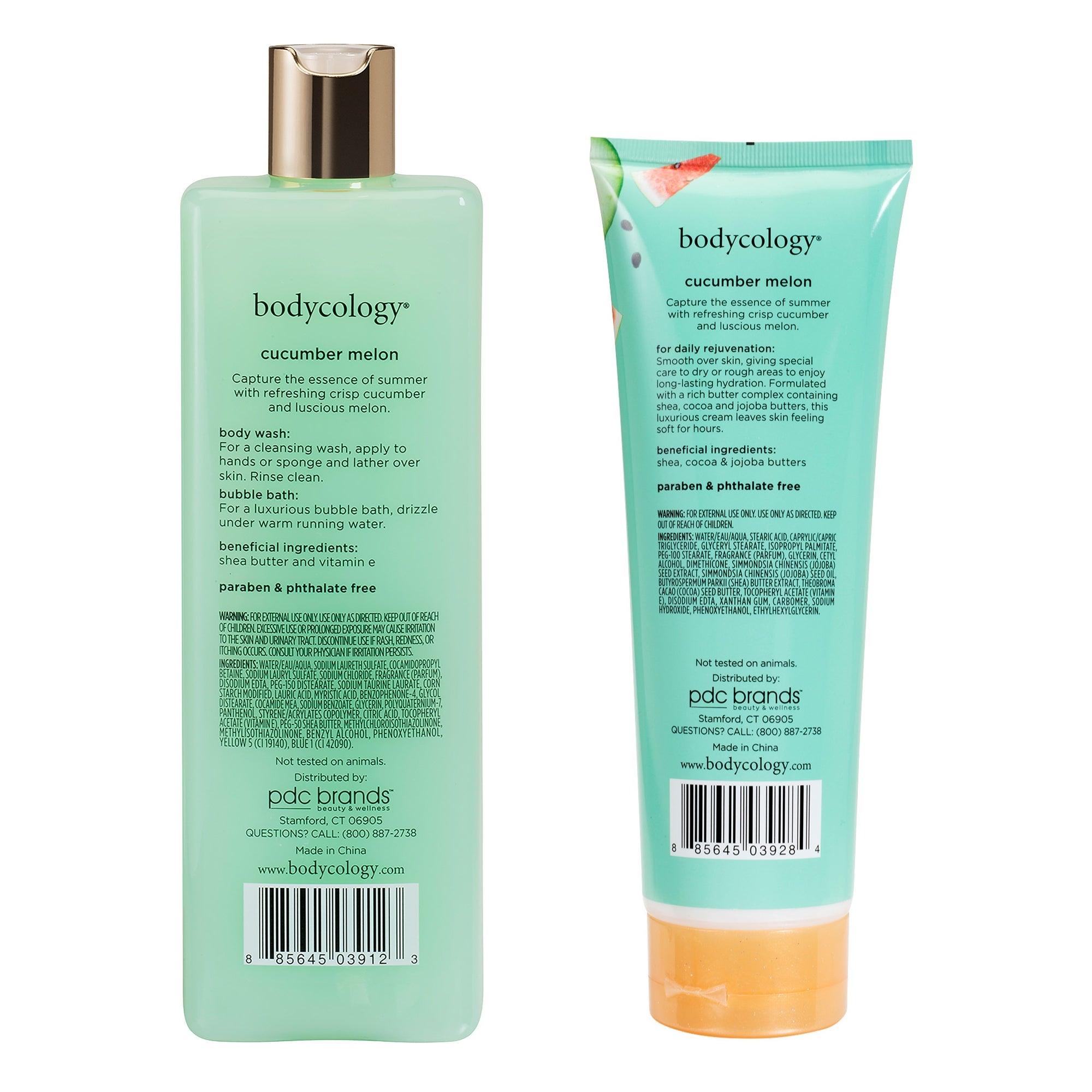Bodycology Cucumber Melon Body Wash & Body Cream | Cleanse, Hydrates, Moisturizes & Lightweight | For Dehydrated, Dull & Dry Skin | Paraben & Phthalete Free, Cruelty Free - Combo of 2