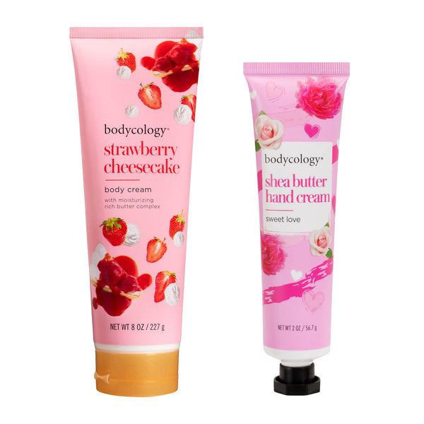 Bodycology Strawberry Cheesecake Body Cream & Sweet Love Hand Cream | Paraben & Phthalete Free, Cruelty Free - Combo of 2