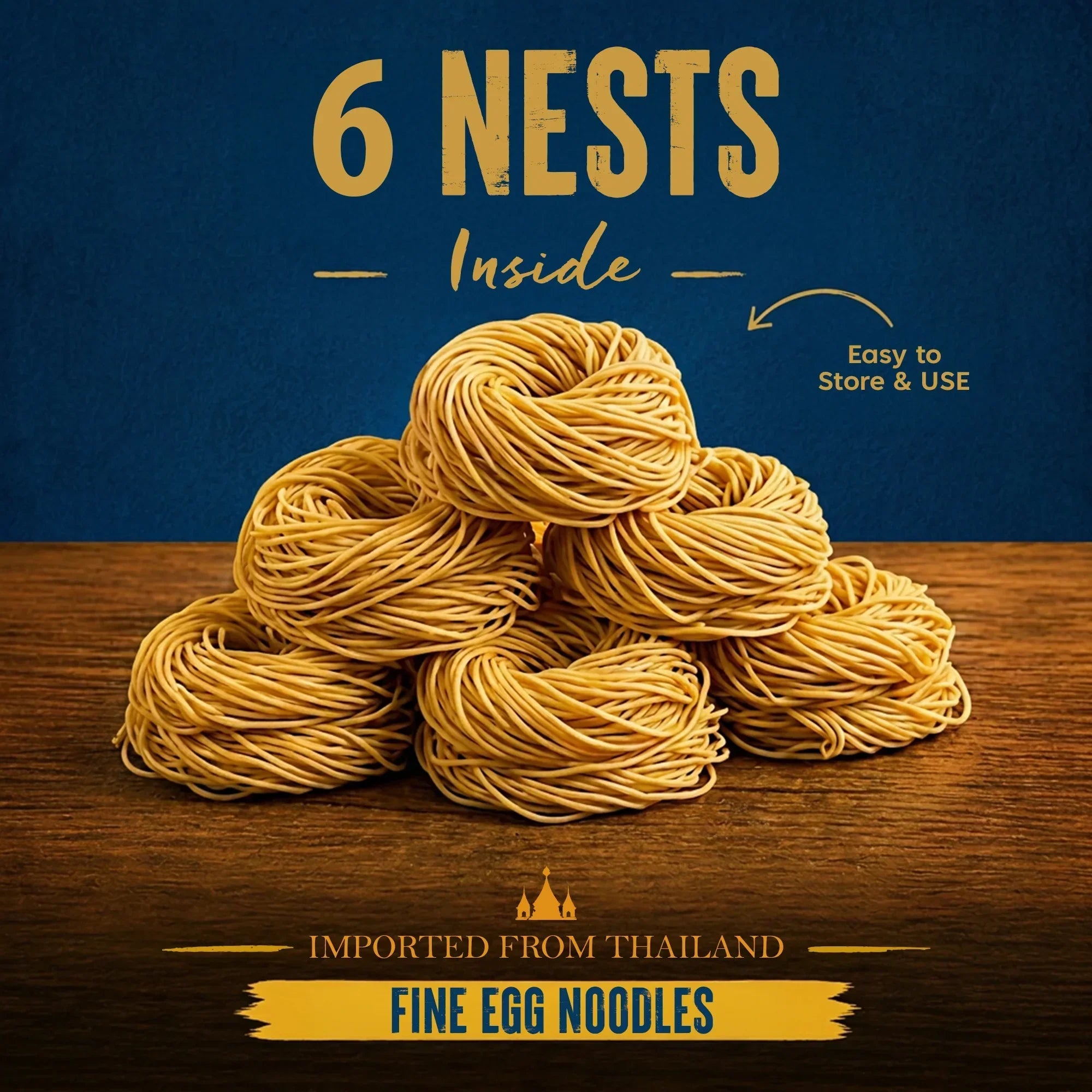 Fine egg noodles imported from Thailand, 6 nests, easy to store and use