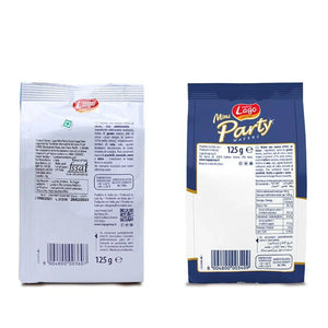 Back view of two packages of Lago Mini Party Wafers cocoa cream, showing nutrition and ingredients.