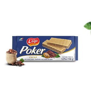 Lago Poker Cacao wafers with cocoa cream filling, 150g pack, product of Italy