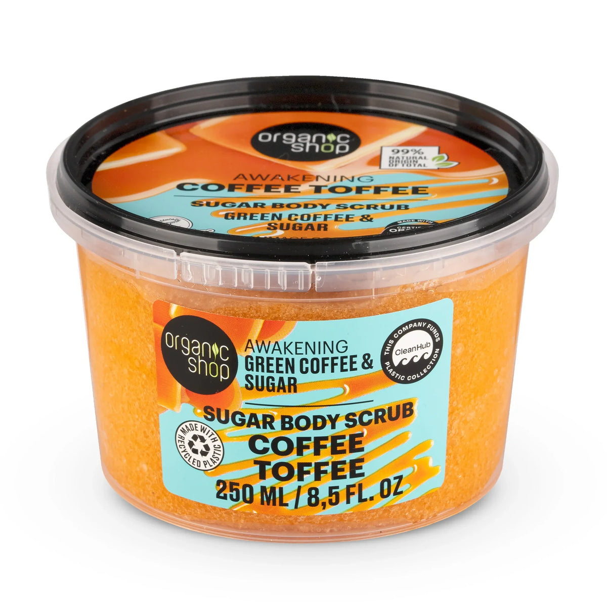 Organic Shop Awakening Green Coffee & Sugar Body Scrub, Coffee Toffee scent, 250ml jar