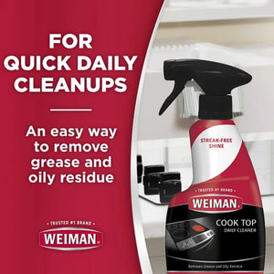 Weiman Cook Top Daily Cleaner spray bottle for quick kitchen cleanups, removes grease and oily residue