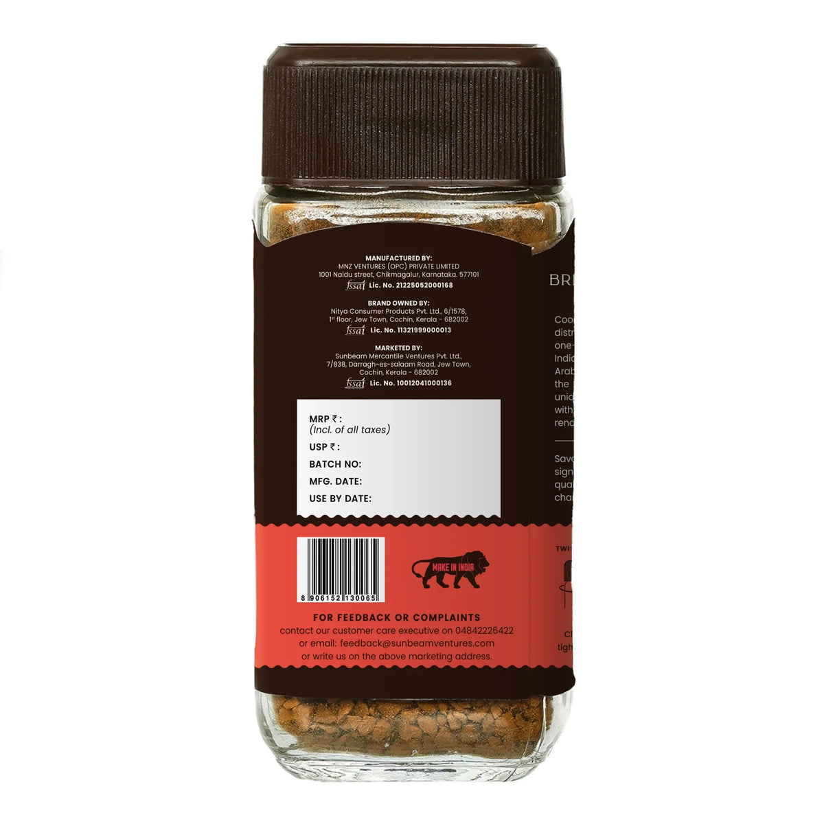 Back view of a spice jar showing product information and manufacturing details.