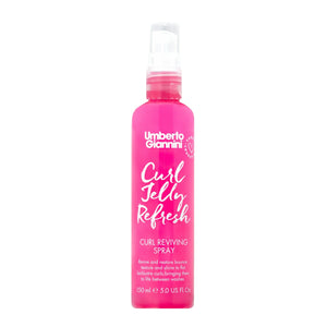 Umberto Giannini Curl Jelly Refresh curl reviving spray in a pink 150ml bottle, vegan and cruelty-free