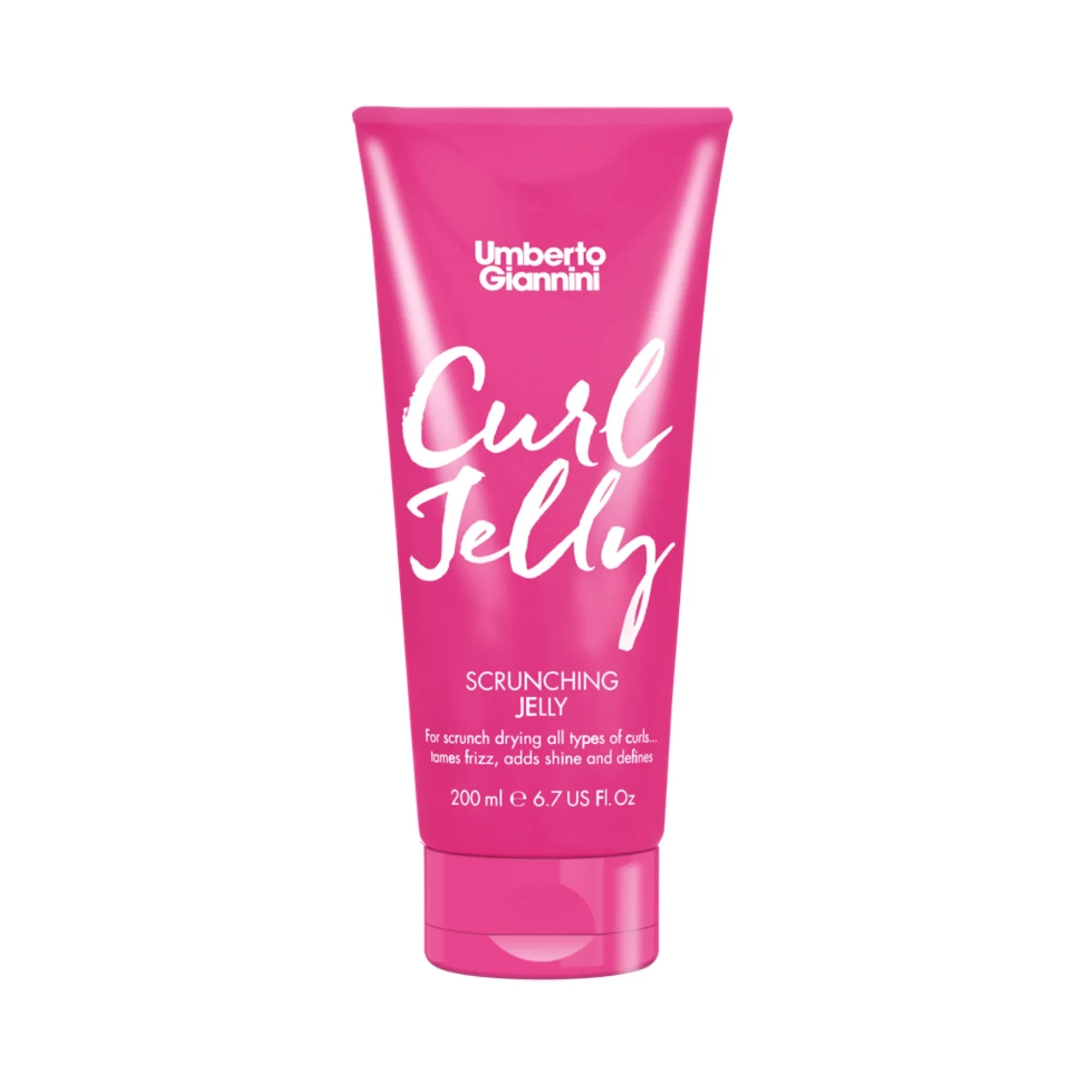 Umberto Giannini Curl Jelly scrunching jelly hair product in a vibrant pink 200ml tube