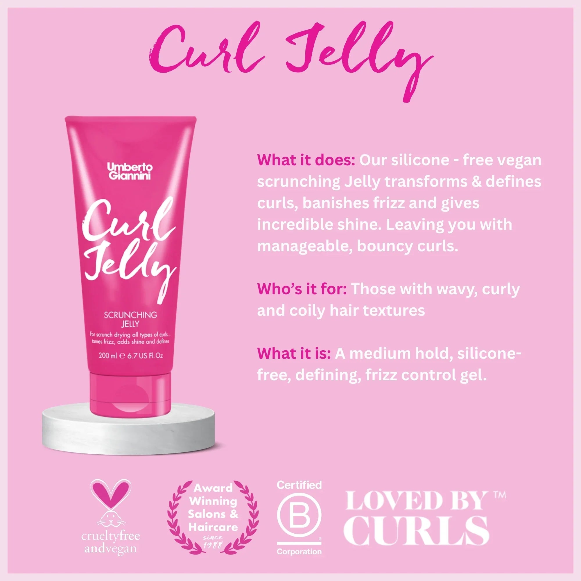 Umberto Giannini Curl Jelly scrunching gel for wavy, curly, coily hair with frizz control and shine