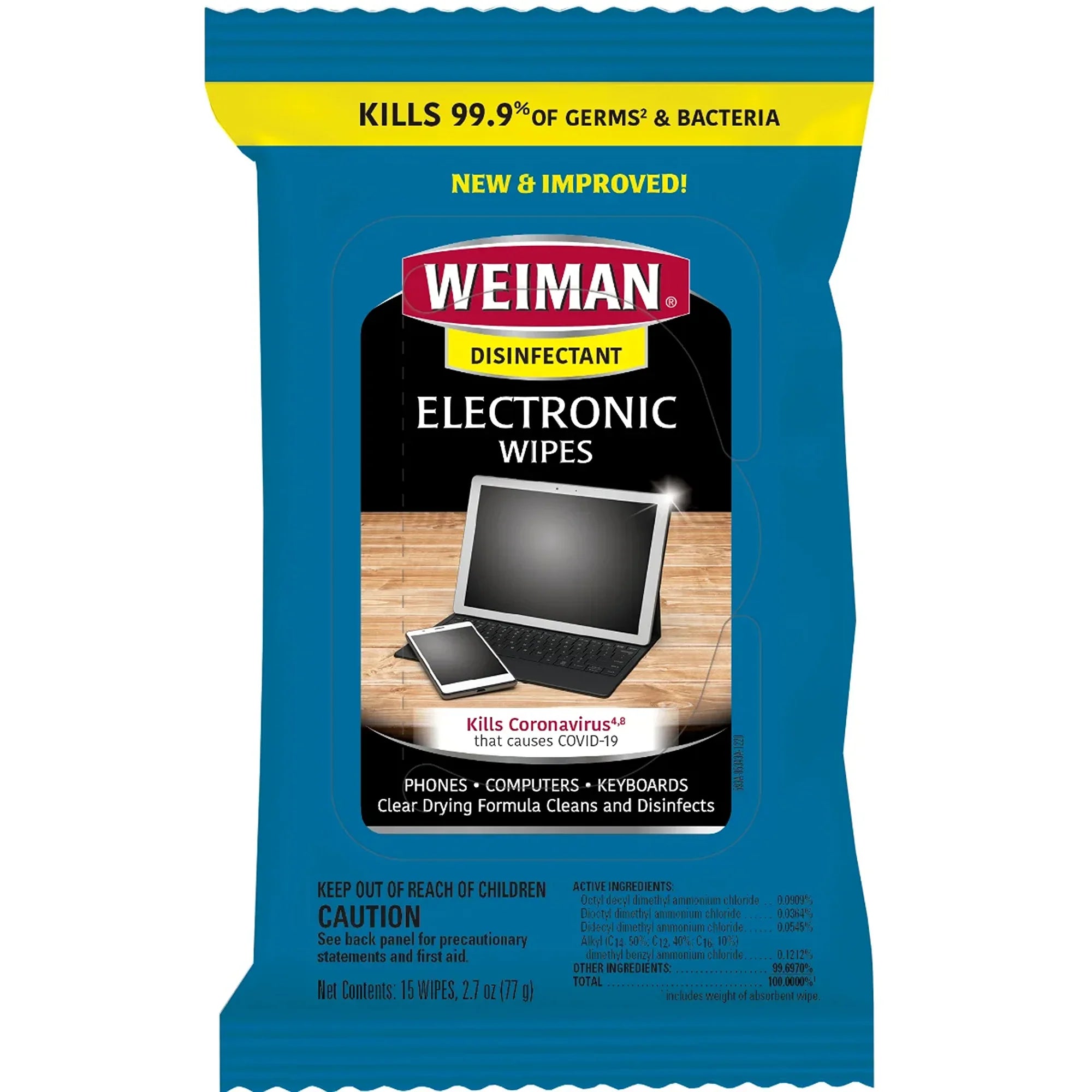 Weiman Disinfectant Electronic Wipes for phones, computers, keyboards – kills 99.9% germs & bacteria