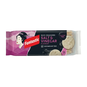 Fantastic rice crackers salt & vinegar flavour gluten free 100g pack, oven baked snack