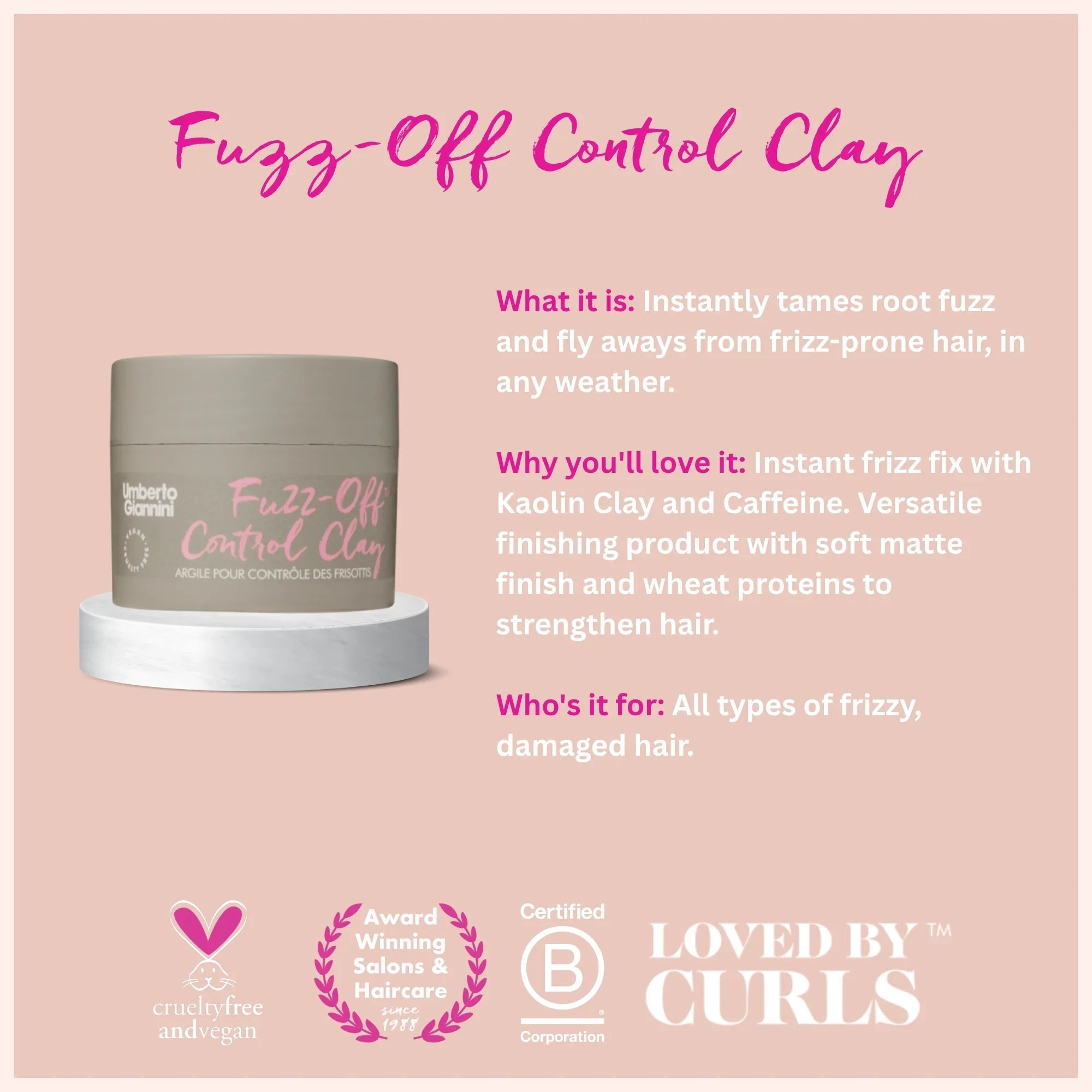 Umberto Giannini Fuzz-Off Control Clay for frizz and flyaways, soft matte finish hair styling product