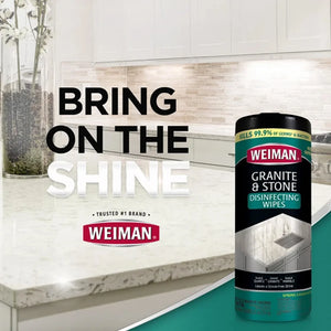 Weiman Granite & Stone Disinfecting Wipes for kitchen countertops, kills 99.9% germs, streak-free shine