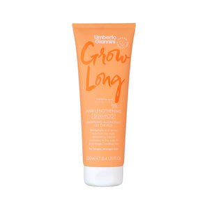 Umberto Giannini Grow Long hair lengthening shampoo in an orange tube with white cap, 250ml, vegan and cruelty free