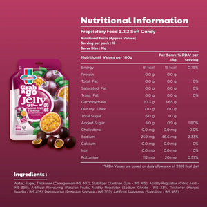 Jeram's Grab n Go passionfruit jelly soft candy pack with passion fruits and nutrition facts
