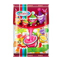 Colorful packaging of Jeram's fruit-flavored jelly with cartoon characters on a white background