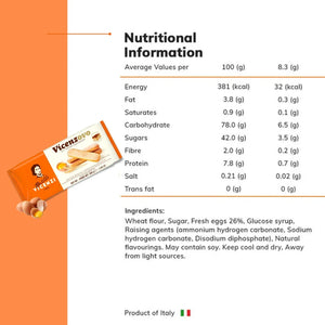 Vicenzovo nutritional information table and product packaging for Italian biscuits.