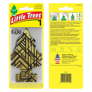 Little Trees Gold air freshener hanging pack, geometric black and gold design, FMCG import India
