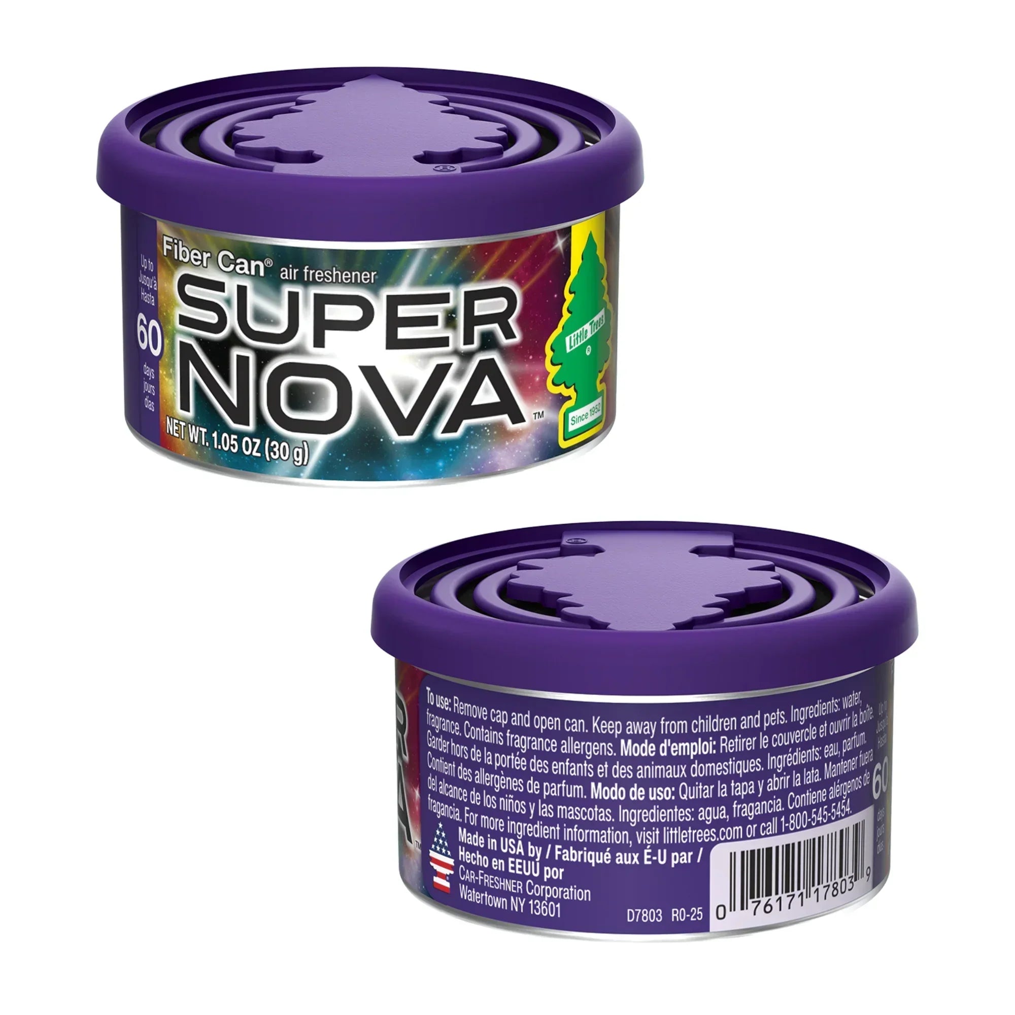 Little Trees Supernova Fiber Can air freshener with purple lid, imported FMCG product