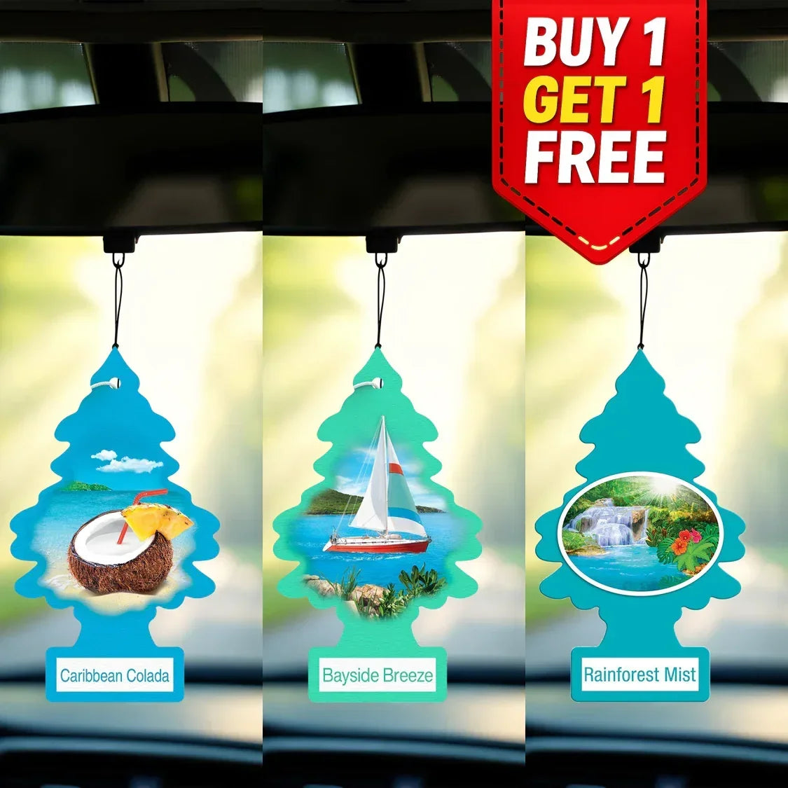 Little Trees Hanging Air Freshener Variety Pack – Buy 3 Get 3 Free (6 Pack, Rainforest Mist, Caribbean Colada & Bayside Breeze)