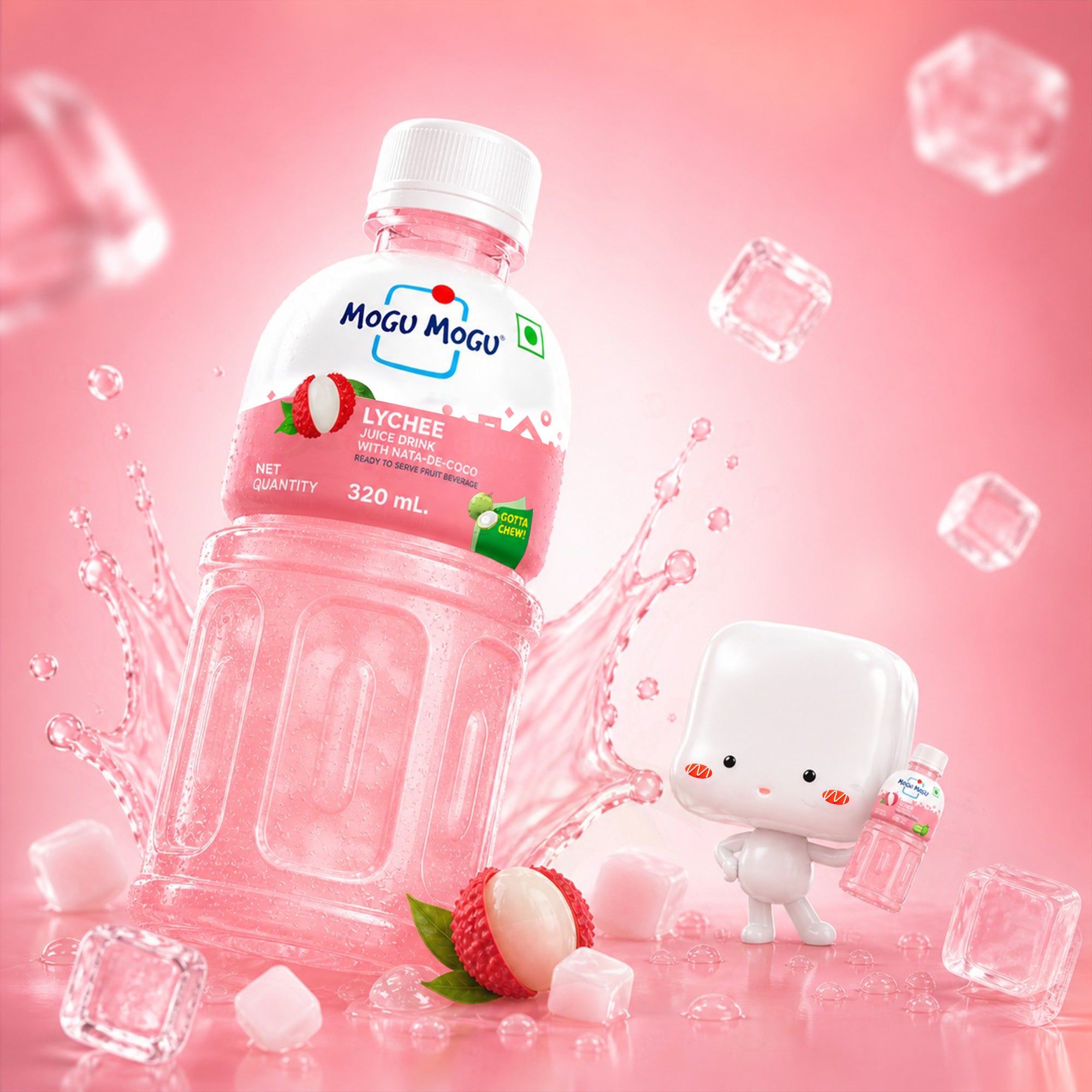Mogu Mogu Lychee Juice with Nata de Coco Jelly  320ml (Pack of 6)