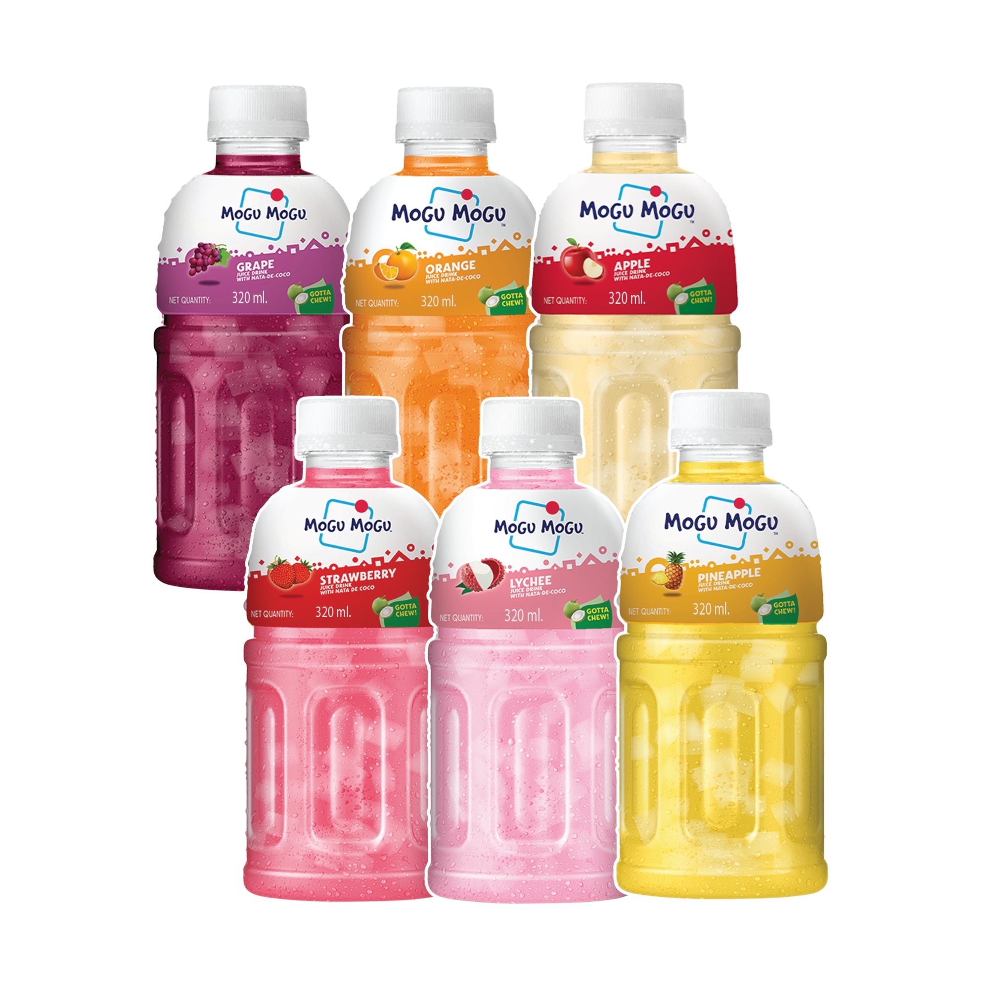 Mogu Mogu Assorted Flavour Juice with Nata de Coco Jelly (Pack of 6) | Lychee, Strawberry, Grape, Orange, Apple & Pineapple | Imported from Thailand