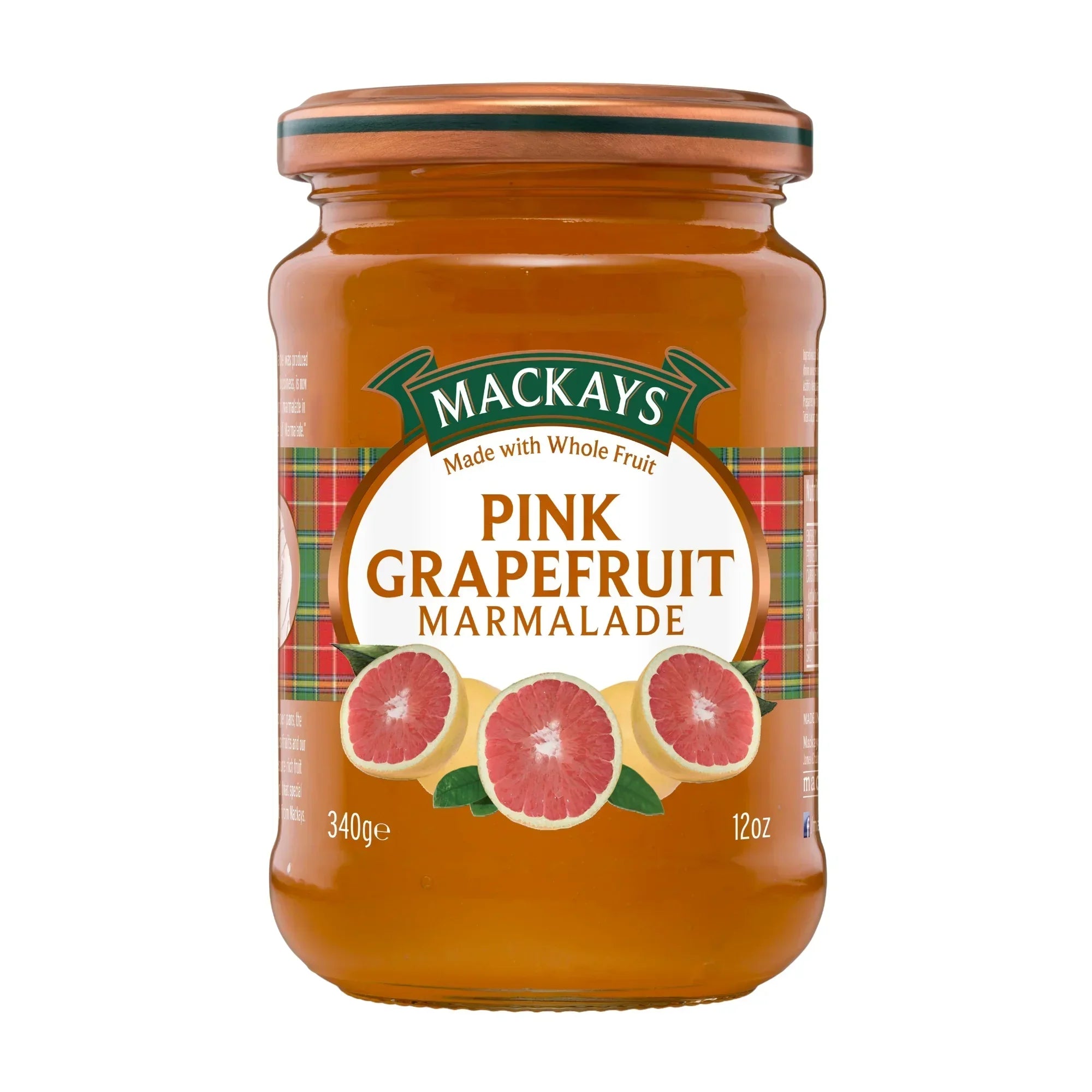 Jar of Mackays Pink Grapefruit Marmalade with sliced pink grapefruit on label, 340g