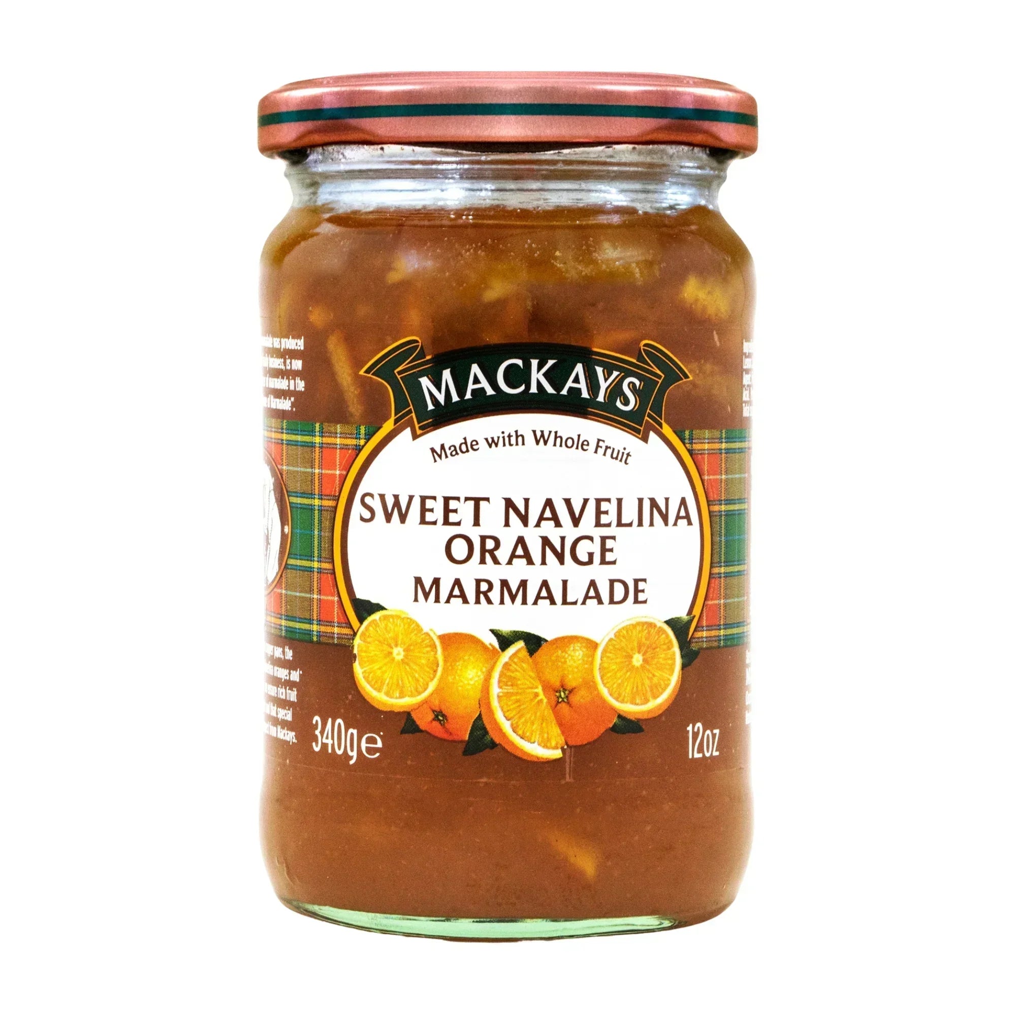 Jar of Mackays Sweet Navelina Orange Marmalade with whole fruit, 340g, 12oz