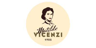 Logo of Matilde Vicenzi with a vintage design on a beige background
