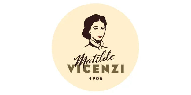 Matilde Vicenzi 1905 logo with vintage woman portrait, gourmet brand emblem