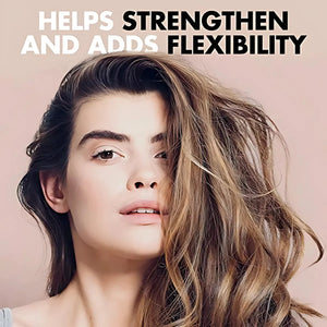 Close-up of woman with long, voluminous hair promoting hair strength and flexibility