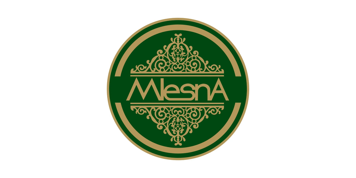 Green and gold logo with 'Mlesna' text on a white background