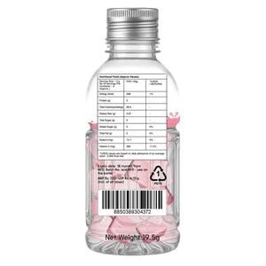 Back view of Mogu Mogu lychee candy bottle showing nutritional facts and barcode