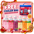 Mogu Mogu 320ml fruit juice bottles with a free blue insulated cooler bag promo.