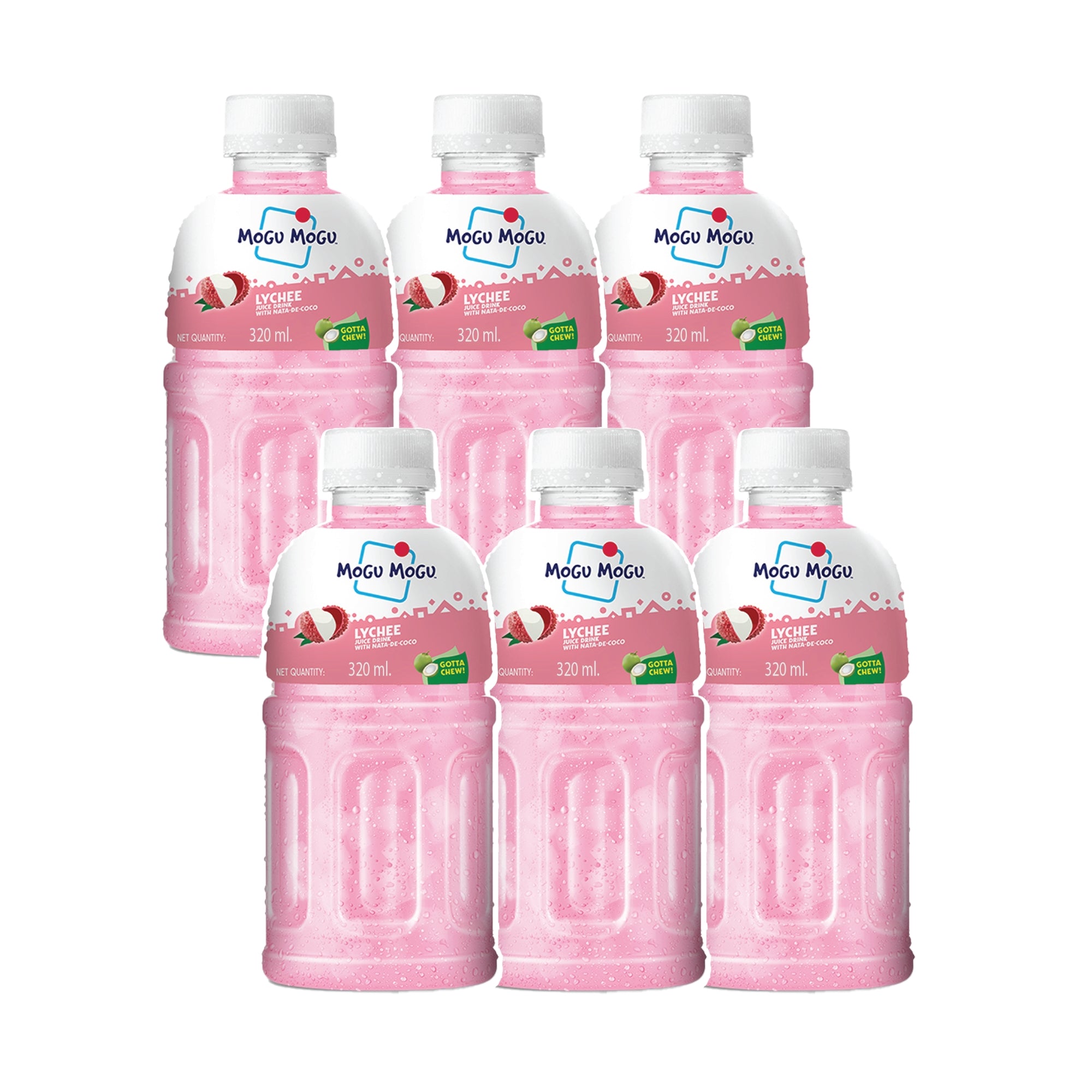Mogu Mogu Lychee Juice with Nata de Coco Jelly  320ml (Pack of 6)