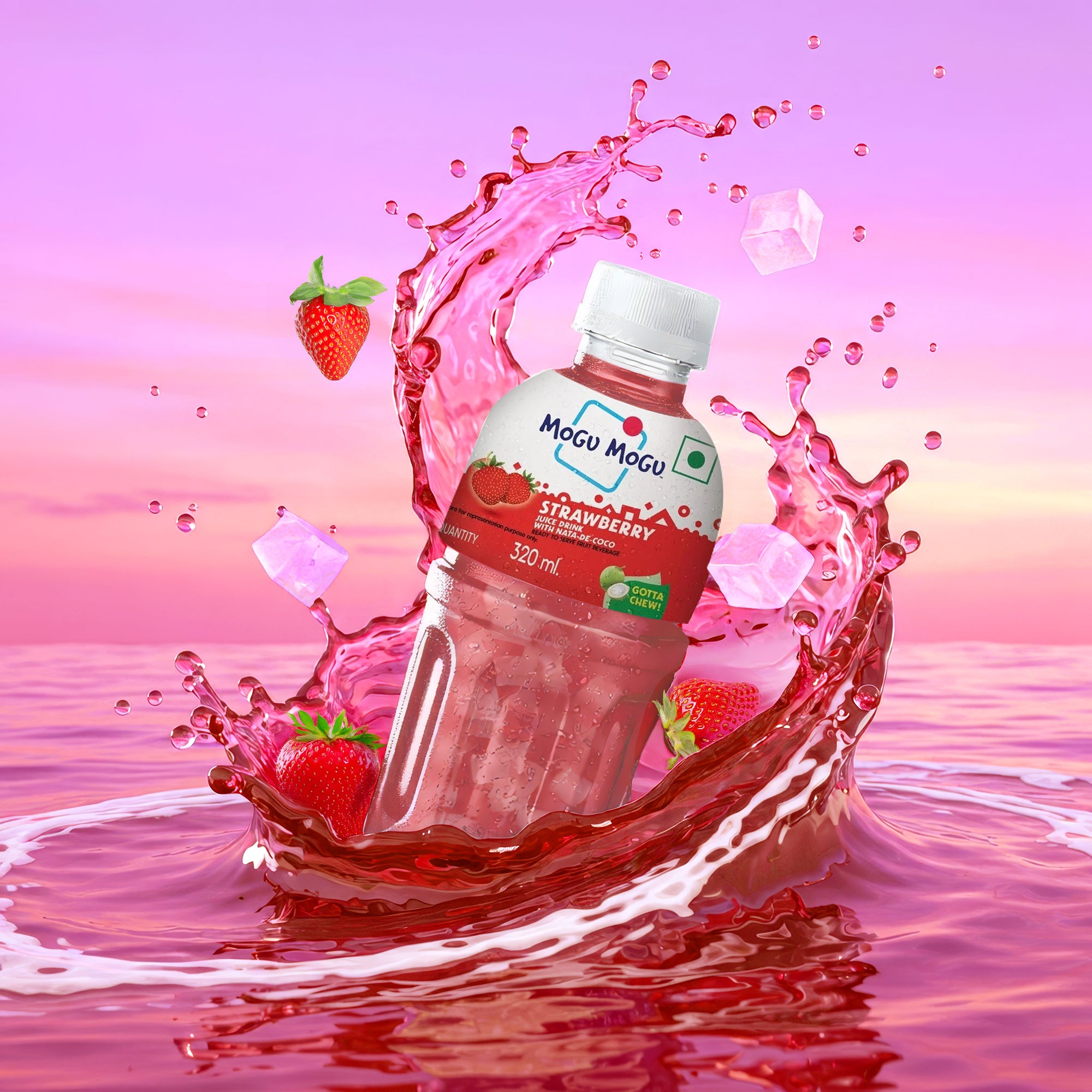 Mogu Mogu Strawberry Juice with Nata de Coco Jelly  320ml (Pack of 6)