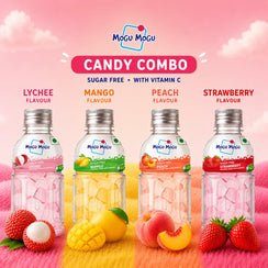 Mogu Mogu Candy | Lychee, Mango, Peach & Strawberry Flavour Combo (pack of 4)